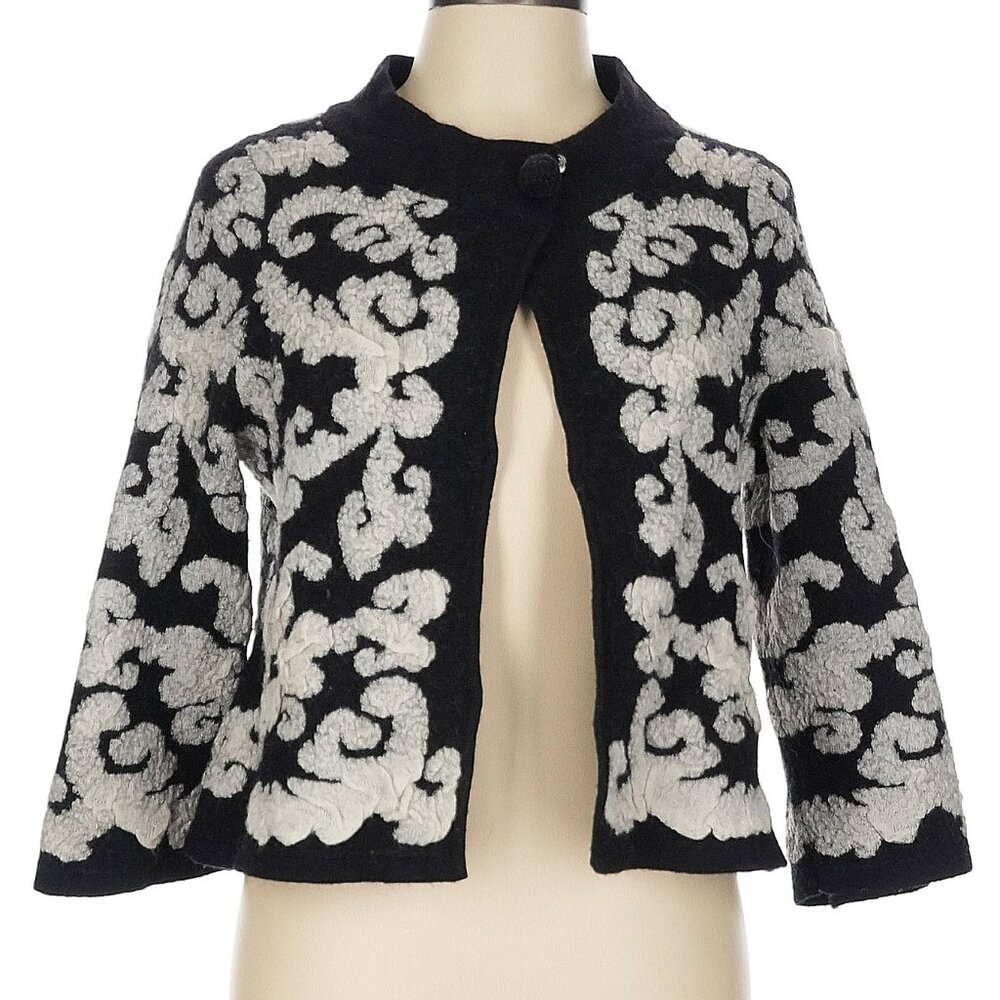 Heather B Wool Blend Open Front Snap Top Cardigan
